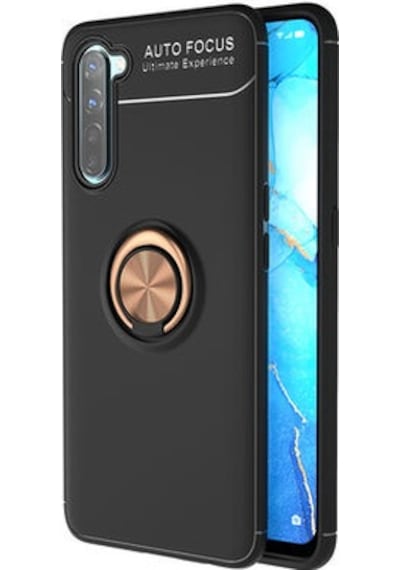 Oppo Reno 3 Kılıf Yüzüğü Stant Ve Araç Tutucu Olabilen Şık Esnek Premium Silikon Kapak Ryc/ravel Siyah - Rose Gold