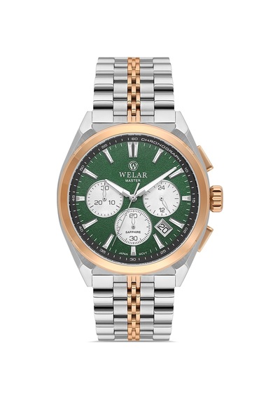 Wel2514m-7 Erkek Kol Saati Kronograf, Takvimli, Safir Cam, Rose & Gümüş, 5 Atm Su Geçirmez Rose Gold - Gümüş