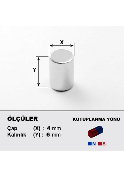 5 Adet Neodyum Mıknatıs Çap: 4mm Kalınlık: 6mm D4x6 Ndfeb Güçlü Mıknatıs Yuvarlak N086