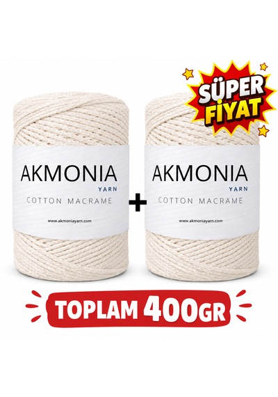 Akmonia Premium Makrome İpi Zincir İp 200gr X 2 Toplam 400gr-ekru Çanta İpi Supla İpi Dekor İpi Örgü İp