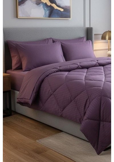 Satin Pollysaten Comforter Çift Kişilik Yorgan Seti Mürdüm Mürdüm