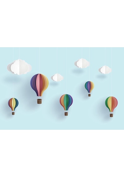 3 Boyutlu Uçan Balonlar Ve Bulutlar Duvar Kağıdı