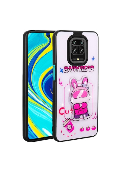 Noktaks - Redmi Note 9s Uyumlu Kılıf Parlayan Kabartmalı İkonik Figürlü Amas Silikon Kapak - Pembe - T31531