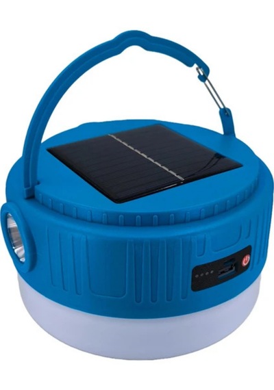 Kamp Lambası Solar Şarjlı El Feneri Usb Type-c Şarj Powerbank Mavi
