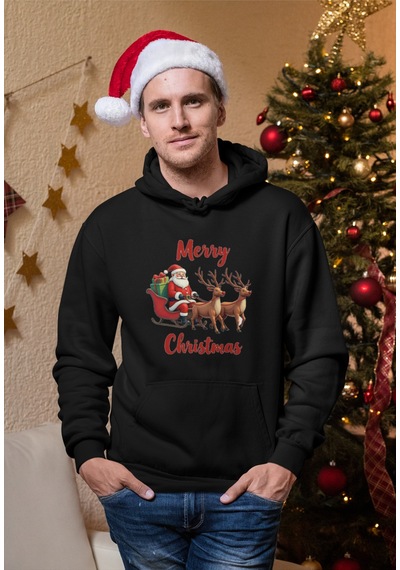 Stil X Yeni Yıl Baskılı Erkek Sweatshırt, Chrıstmas Temalı Siyah-3
