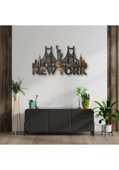 New York Silüeti - Metal Tablo - Dec0197 60 X 33 Cm Çok Renkli