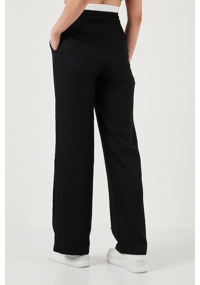 Lela Relaxed Fit Yüksek Bel Bol Paça Bayan Pantolon 673P1012 Siyah