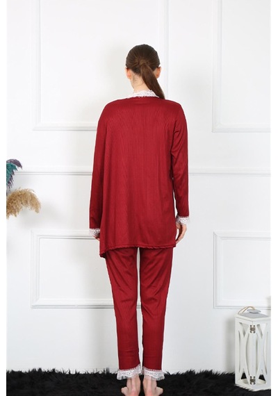 İbrahim Burak Etiler Collection Moda Çizgi Kadın 3'lü Bordo Sabahlık Takım 16108