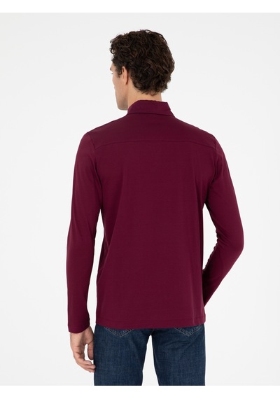 Bordo Regular Fit %100 Pamuk Polo Yaka Sweatshirt Kırmızı