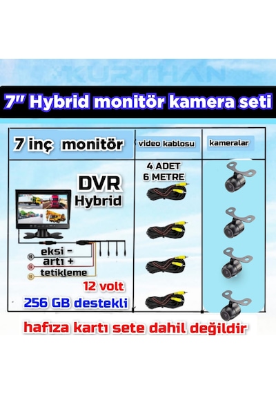 7 İnç Dvr Monitör Ve 4 Adet Ahd 1080p Kelebek Kamera Seti 12 Volt