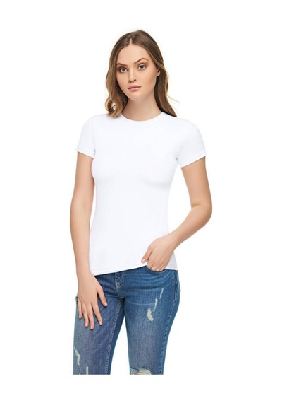 Kadın Siyah Kadın Elastan Yarım Kol T Shirt Yeni Sezon Beyaz