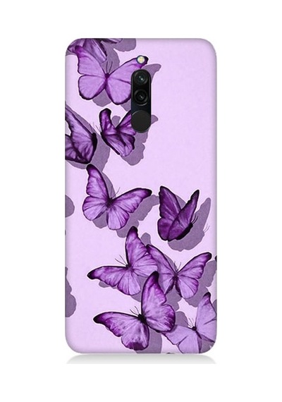 Xiaomi Redmi 8 Uyumlu Mor Kelebekler Desenli Silikon Kılıf