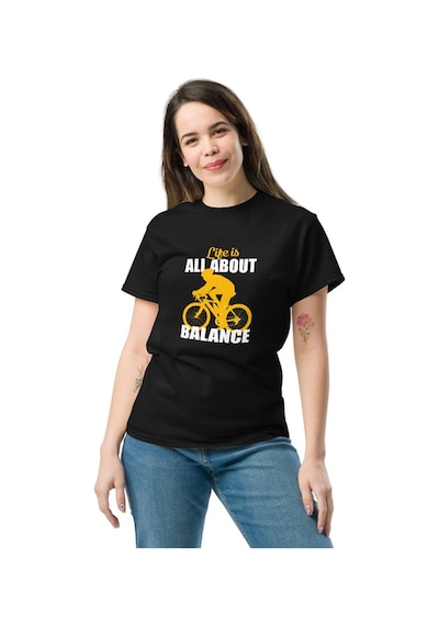 Wildstyle This Is All About Balance Bisiklet Denge Yol Baskılı Unisex Bisiklet Yaka Pamuklu Tişört Siyah