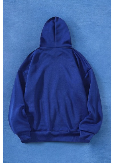 Papatya Kelebek Baskılı Oversize Sweatshirt Mavi