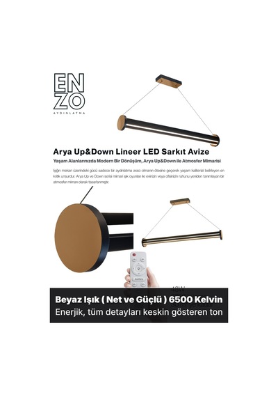 Arya 3'lü Bronz Lineer Sarkıt Avize - Kumandalı Dim Edilebilir - Aşağı & Yukarı Işık Beyaz Işık
