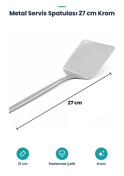 Metal Servis Spatulası - Krom Renk - 27 Cm - Paslanmaz Çelik Gümüş