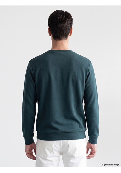 Lcwaıkıkı Classic Petrol Bisiklet Yaka Kabartma Baskılı Erkek Sweatshirt