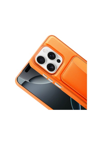 Xiaomi Redmi 15c Uyumlu Kartlıklı Süni Deri X-kart Cüzdan Silikon Kapak Turuncu