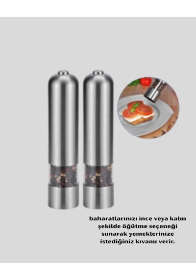 Modern Otomatik Baharat Öğütücü Seti - Pilli, Paslanmaz Çelik, Led Aydınlatmalı Diğer