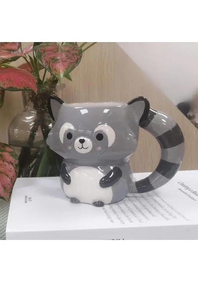 3d Rakun Seramik Kahve Fincanı Gri