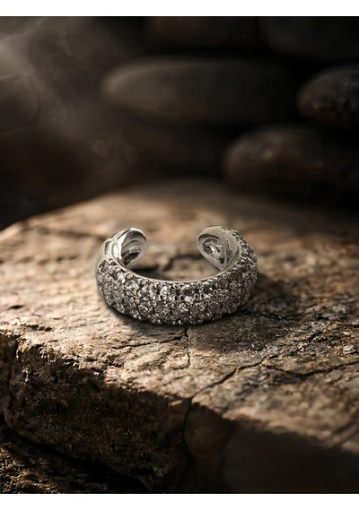 Minimal Işıltılı Zirkon Taşlı Kıkırdak Cuff Gümüş Renk Küpe Silver