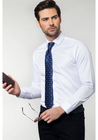 Tudors Slim Fit Dar Kesim Düz Erkek Gömlek-19029 Beyaz