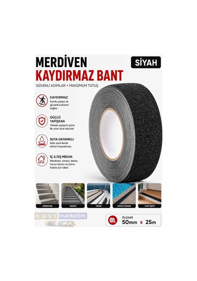 Merdiven Ve Zemin Kaydırmaz Kaymaz Bant 50mm X 25mt Siyah Bant Marketim