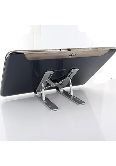 Mini Metal Stand Katlanabilir Çantada Taşınabilir Folding Alüminyum 8 Kademeli Telefon Ve Tablet Standı 13 Cm Mini Dizayn Rt008 Silver