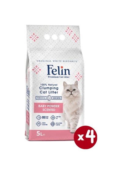 Felin Bebek Pudrası Kokulu Topaklaşan Bentonit Kedi Kumu 4 x 5 L