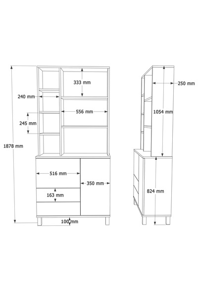 Robin Home Urban Kitaplık Raf Ahşap Ayaklı 188cm 2 Kapaklı 2 Çekmeceli Kumsal-sepet Bej