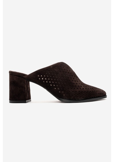 Luvishoes Toen Kahverengi Süet Hakiki Deri Kadın Kalın Topuklu Terlik