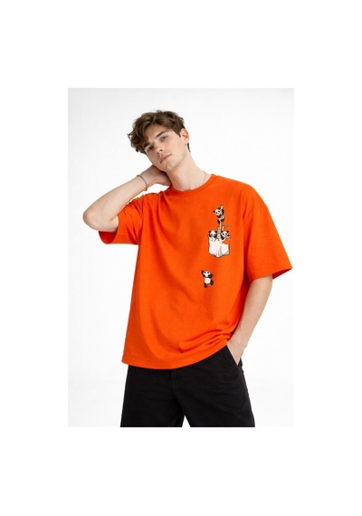 Alemdarshop Panda - Baskılı Oversize Tişört Turuncu