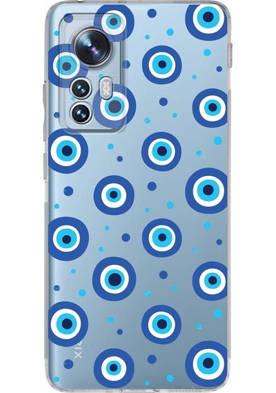 Xiaomi Mi 12 İle Uyumlu 1mm Slim Fit Nazar Boncuğu 1 Baskılı Şeffaf Kılıf Şeffaf