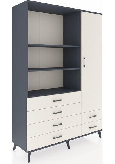 Hyperion Dolap 7 Raflı 6 Çekmeceli Tek Kapaklı 132x44x195 Antrasit-aytaşı/aytaşı Aytası/aytası