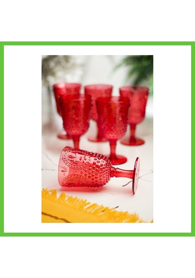 Bezos Akrilik Kırmızı 6'lı Kadeh & Su Meşrubat Kahve Yanı Bardağı 450 Ml Cam Değildir Dmc