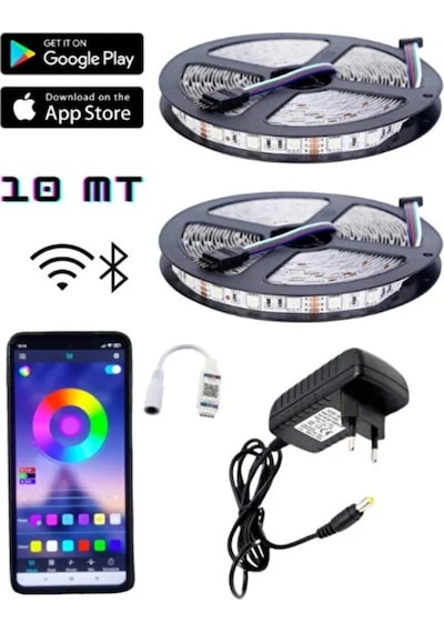Bluetooth Özellikli Rgb Şerit Led 5050 Smd Iç Mekan 3 Çip Sese Ve Müziğe Duyarlı 2 Metre