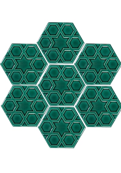 Armada Çini 15x17 Cm Rölyefli Yıldız Yeşil Altıgen Çini Karo