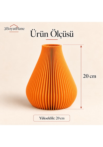 Dekoratif Vazo, Çizgili Modern Tasarım - Kuru Çiçek Ve Pampas Vazosu Turuncu