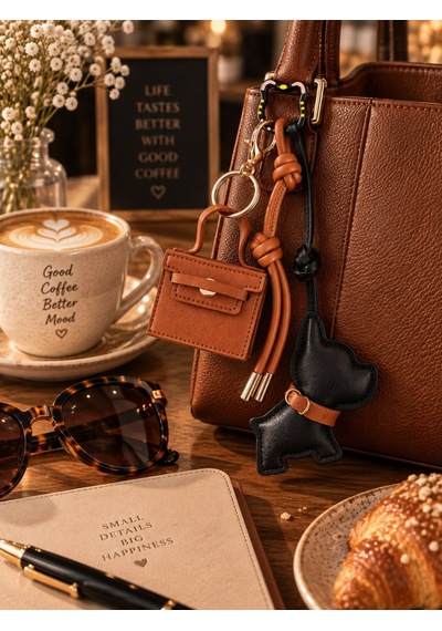 Siyah Köpek Figürlü Çanta Charm Mini Çanta Ve Kalp Detaylı Bag Charm Çanta Süsü Anahtarlık