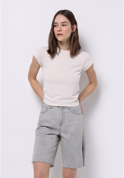 Colins Slim Fit Yuvarlak Yaka Düz Kadın Ekru Kısa Kol Tişört Cl1074571 Q1.v2 Ecr Ekru