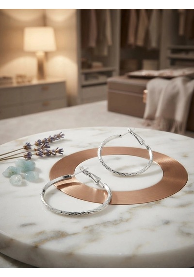 Minimalist Tasarım Gümüş Renk Oval Halka Küpe 71322846