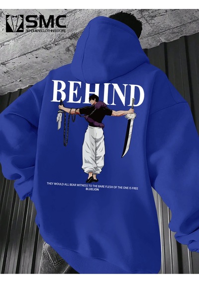 Uyguntarz Unisex Toji X Japon Baskılı Kapüşonlu Sweatshirt Saks Mavi