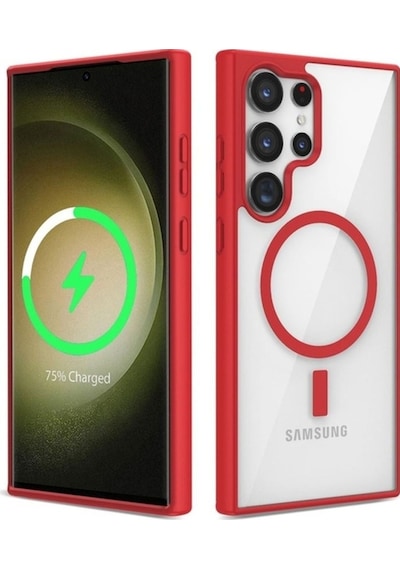 Galaxy S22 Ultra Kılıf M-safe Wireless Şarj Özellikli Silikon Zore Ege Kapak Kırmızı