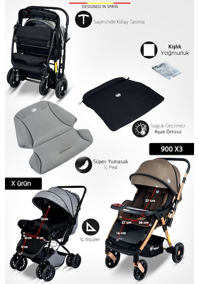 Baby Home 900 X3 Çift Yönlü Bebek Arabası