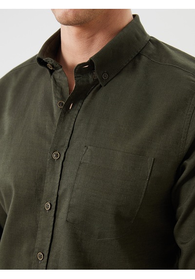 Lcwaıkıkı Classic Haki Regular Fit Uzun Kollu Keten Karışımlı Erkek Gömlek