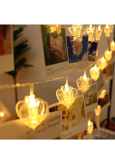 Heart Photo Clip String Led Warm Light Gün Işığı Pilli Kalpli Mandal Led Işık 2 Metre Gün Işığı Led Gün Işığı