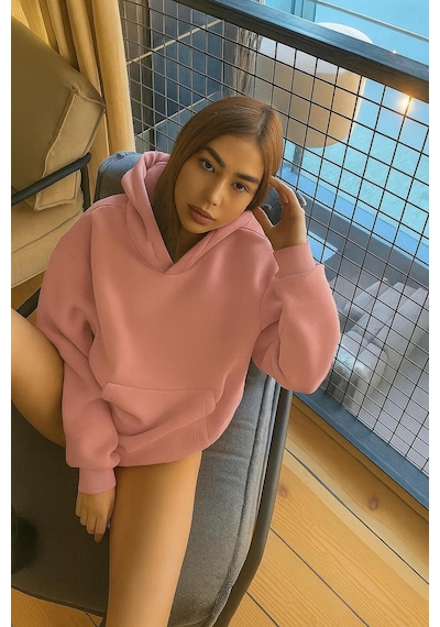 Benroma 3 İplik Penye Düz Renk Unısex Sweatshırt Pembe