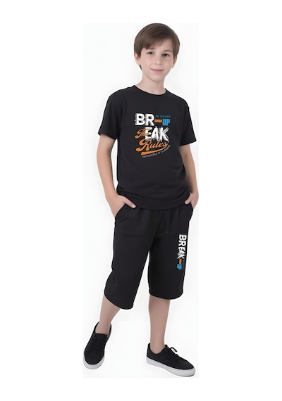 Fyk Kids Erkek Çocuk Yazlik Break Baskili Alt-üst Takim Siyah