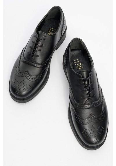 Luvishoes Avra Siyah Cilt Hakiki Deri Kadın Oxford Ayakkabı Siyah