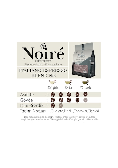 Noire Italiano Espresso Blend 3 250g %100 Arabica Blend Çekirdek
